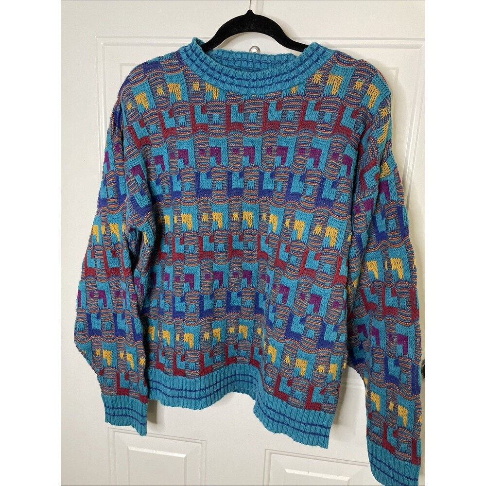 Vintage Y2k Crossing's Coogi Style Men’s Sweater Medium Turquoise, Multi Cosby